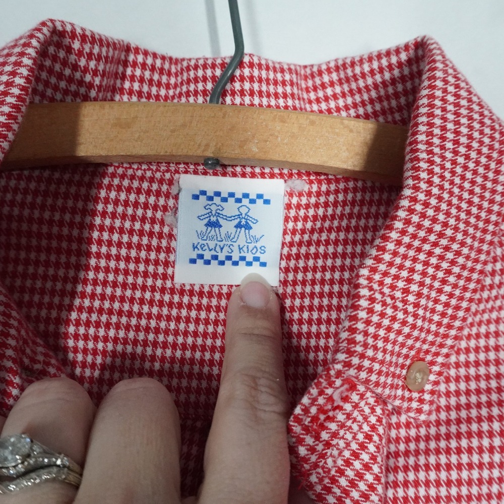 VTG Kelly's Kids Red White Gingham Button Down Shirt Long Sleeve Size‎ L 10-12 - Picture 4 of 9